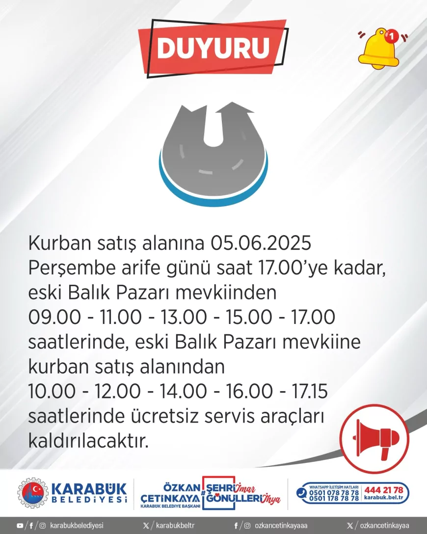 Karabük Belediyesi’nden Kurban Satışına Düzenleme ve Ücretsiz Servis Hizmeti