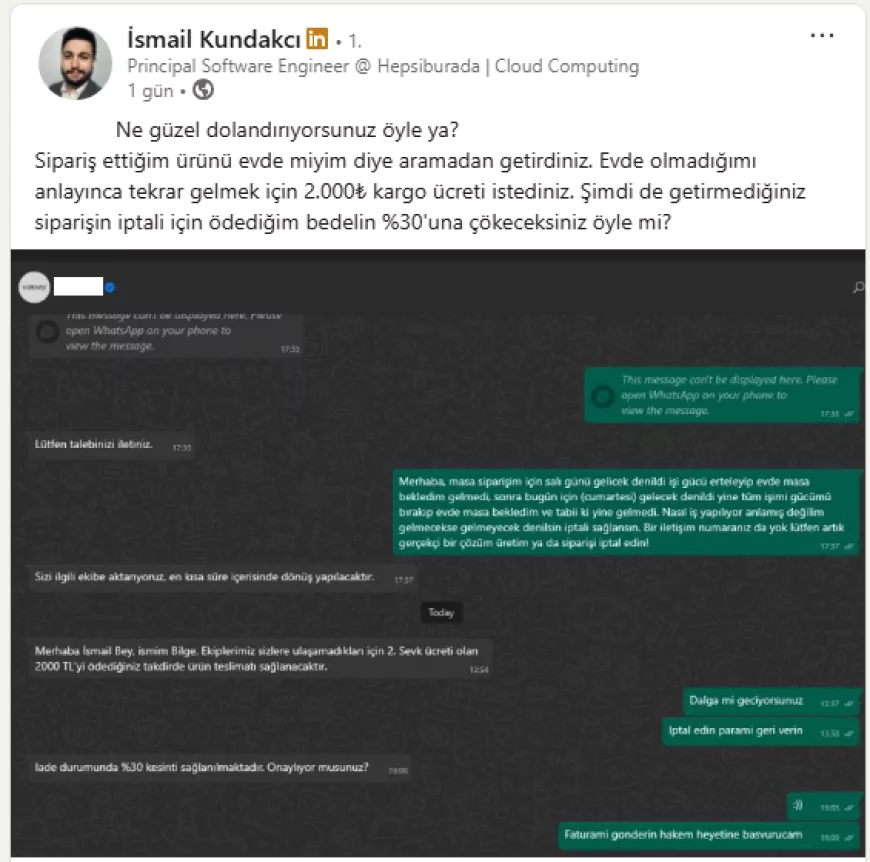 İnternet Üzerinden Sipariş Ettiği Masayı Teslim Alamayan Müşteriye 2.000 TL Ek Ücret ve %30 Kesinti Şoku