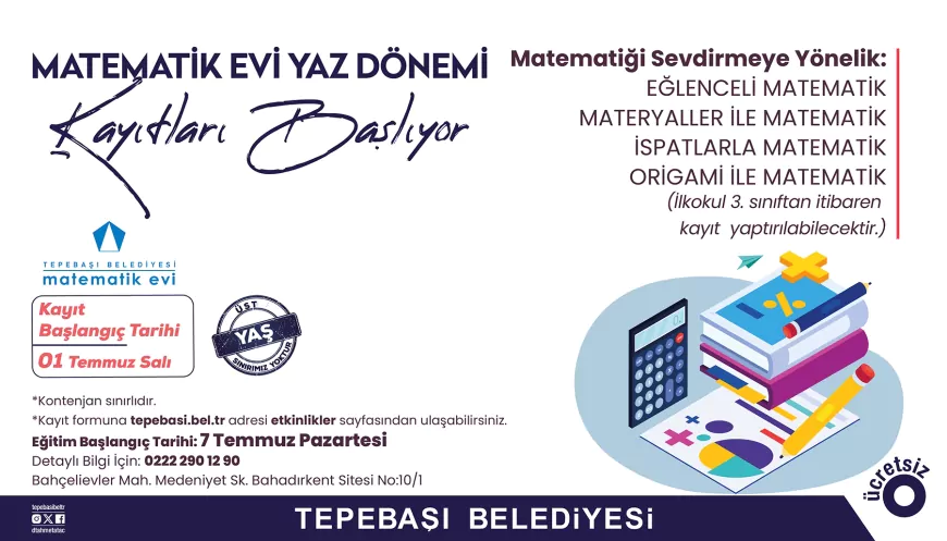 Tepebaşı Belediyesi Matematik Evi’nde Yaz Dönemi Kayıtları Başlıyor