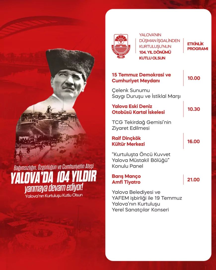 Yalova’nın Kurtuluşunun 104. Yılı Coşkuyla Kutlanacak