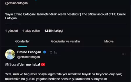 Emine Erdoğan NSosyal’den ilk paylaşımını yaptı: “Yerli, milli ve bağımsız sosyal ağımızda yer almaktan heyecan duyuyorum”