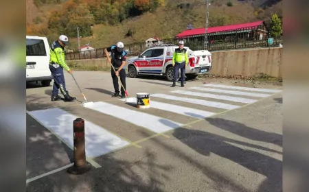Giresun Zabıtasından Köy Okullarına Yaya Geçidi Desteği