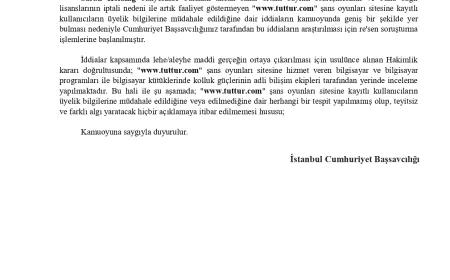 İstanbul Cumhuriyet Başsavcılığı “tuttur.com” Üyelik Bilgilerine Müdahale İddiaları Üzerine Resen Soruşturma Başlattığını Duyurdu