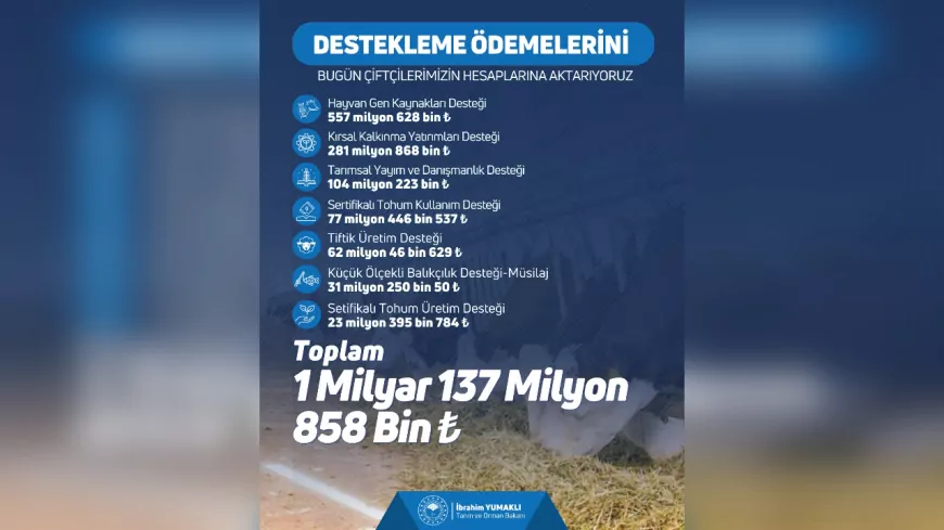 Çiftçilere 1 Milyar 137 Milyon TL Tarımsal Destek Ödemesi Yapılıyor