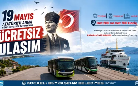 Kocaeli Büyükşehir Belediyesi 19 Mayıs’ta Otobüs, Tramvay ve Deniz Ulaşımını Ücretsiz Yapacak