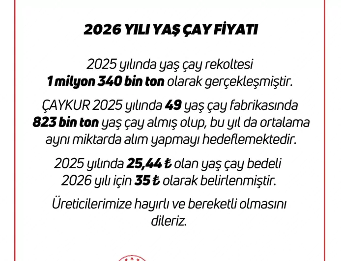 Çay üreticileri 2026 yılı yaş çay alım fiyatına ilişkin beklentilerini kamuoyuyla paylaştı
