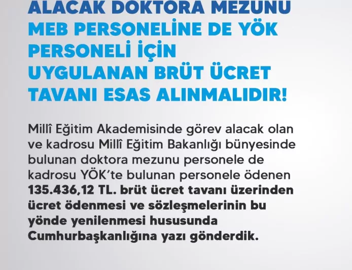 Türk Eğitim-Sen Genel Başkanı Talip Geylan: “Millî Eğitim Akademisinde doktora mezunu personele YÖK ücret tavanı uygulanmalıdır”