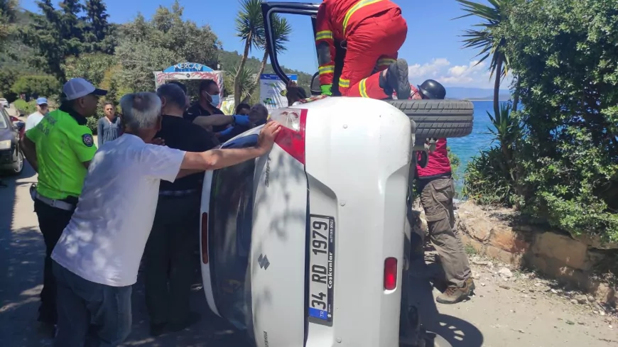 Muğla Bodrum’da Suzuki Swift Yan Yattı, Araçta Mahsur Kalan Yaralı Kurtarıldı