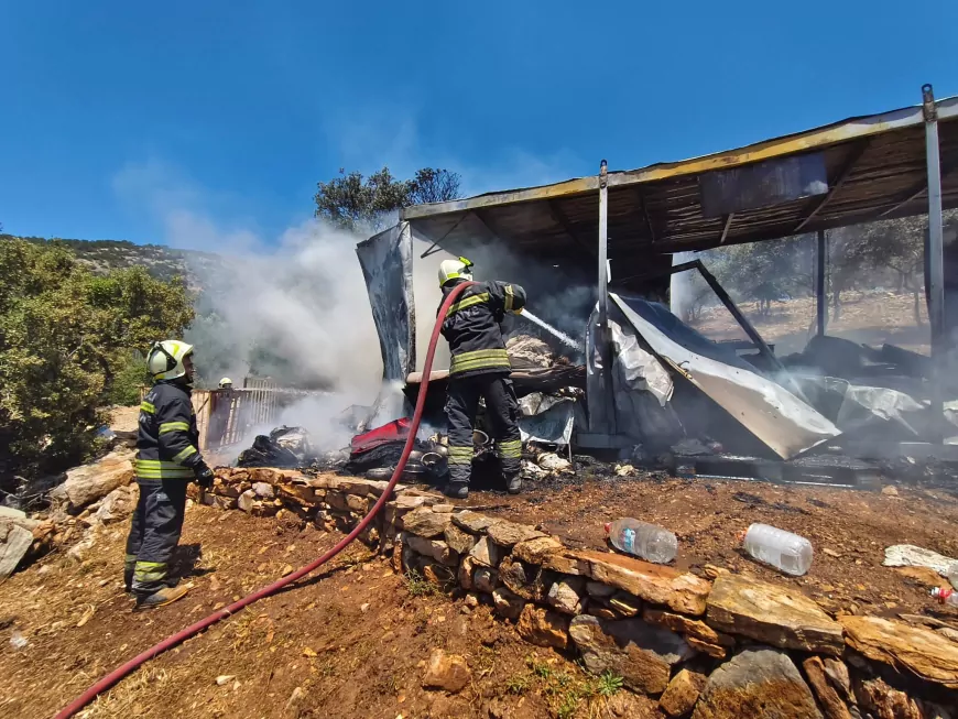 Muğla Bodrum’da Zeytinlik Alandaki Konteyner Yangınında Ev Eşyaları Kullanılamaz Hale Geldi