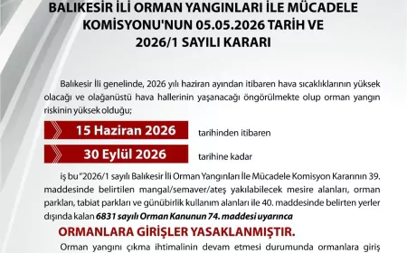 Balıkesir’de Orman Yangını Riskine Karşı 15 Haziran–30 Eylül Arasında Ormanlara Giriş Yasaklandı