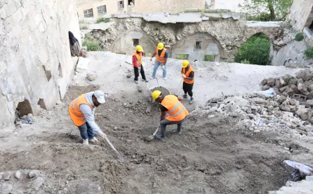 Artuklu’da Aşırı Yağışların Neden Olduğu Göçüğün Ardından Tarihi Sokakta Onarım Çalışmaları Başlatıldı