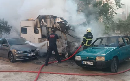 Menteşe Kötekli Mahallesi’nde Karavan Yangını Park Halindeki İki Aracı Etkiledi