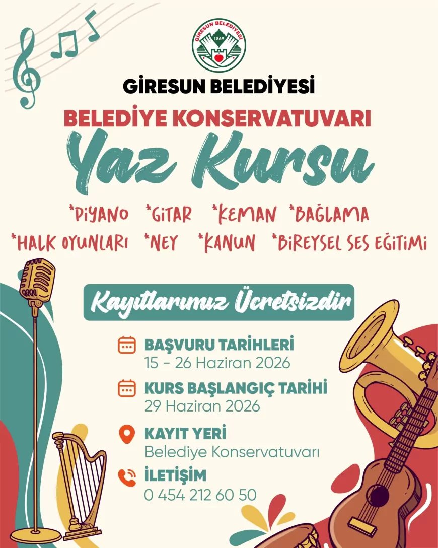 Giresun Belediyesi Yaz Döneminde Ücretsiz Müzik Kurslarıyla Gençleri Sanatla Buluşturacak
