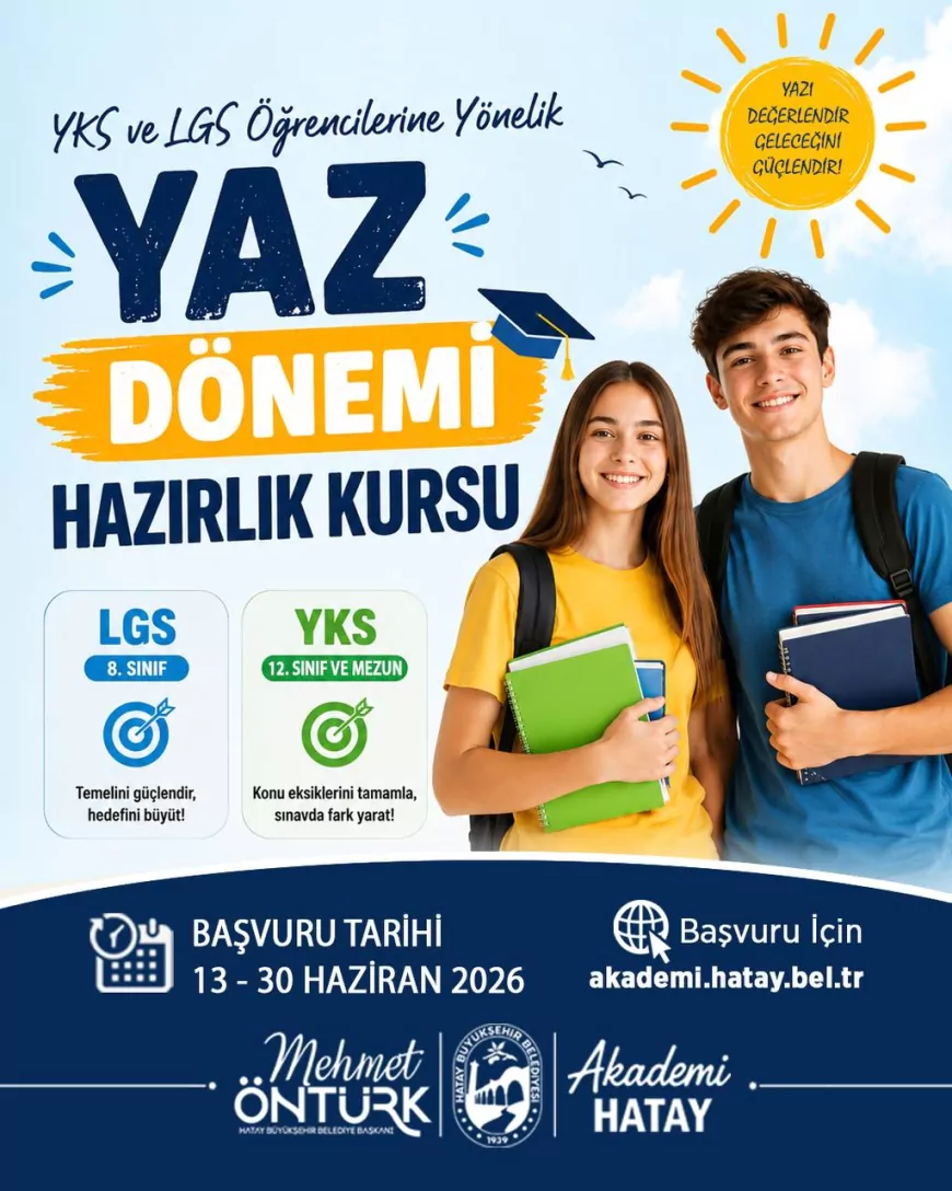 Hatay Büyükşehir Belediyesi’nin LGS ve YKS Hazırlık Kurslarında Kayıt Süreci 30 Haziran’da Sona Eriyor