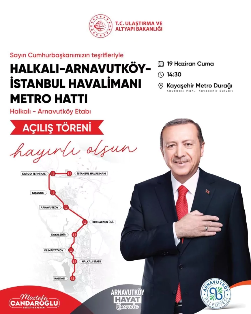 Ulaştırma ve Altyapı Bakanlığı’nın Halkalı–Arnavutköy Metro Etabı Cumhurbaşkanı Erdoğan’ın Katılımıyla Hizmete Açılıyor
