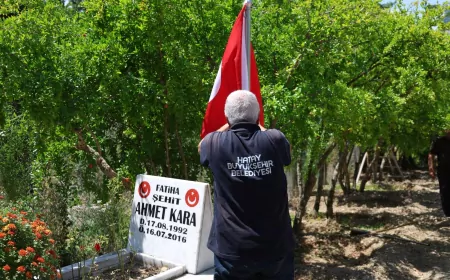 Hatay Büyükşehir Belediyesi 15 Temmuz öncesinde il genelindeki şehitliklerde bakım ve bayrak yenileme çalışmalarını tamamladı