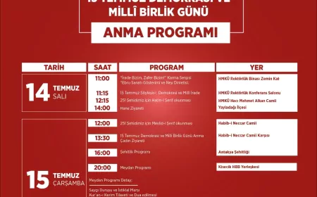 Hatay'da 15 Temmuz Demokrasi ve Millî Birlik Günü kapsamında iki gün sürecek anma ve kültürel etkinlikler düzenlenecek