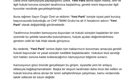 CHP Genel Başkanı Özgür Özel'in "Yeni Parti" Girişimine Yeni Parti Genel Merkezi'nden Tepki: "Hukuki Süreci Başlatıyoruz"