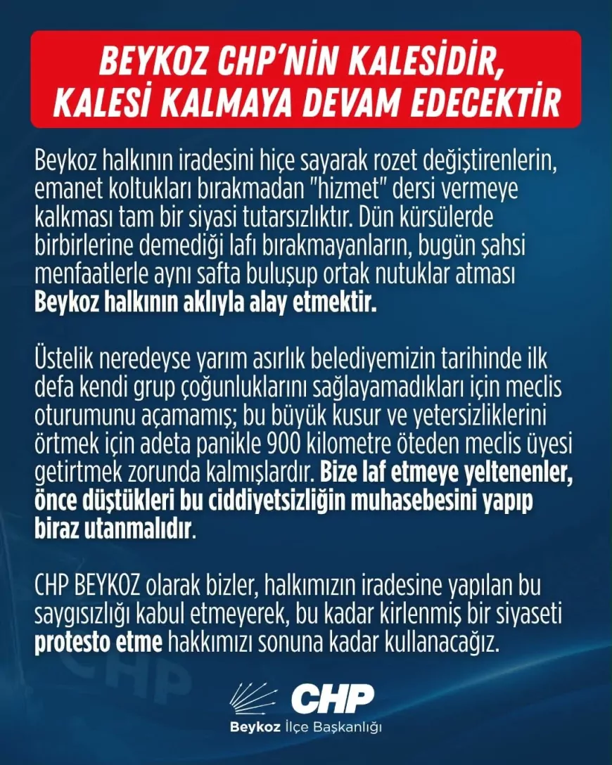 CHP Beykoz İlçe Başkanlığı: “Beykoz CHP’nin kalesidir, kalesi kalmaya devam edecektir”