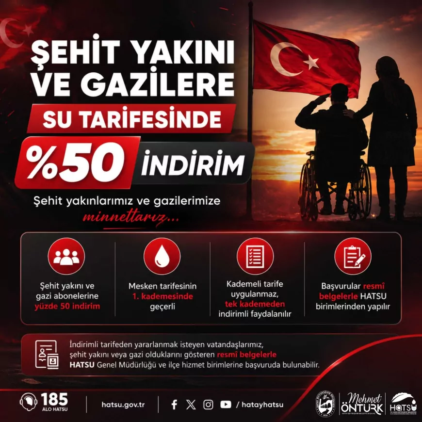 HATSU Şehit Yakınları ve Gazilere Mesken Su Tarifesinde Yüzde 50 İndirim Uygulamasını Sürdürüyor