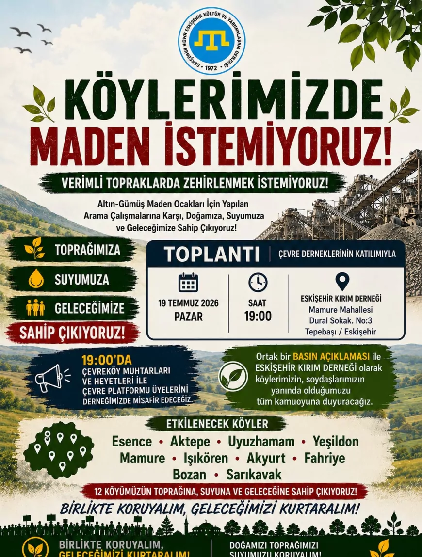 Eskişehir'de Altın-Gümüş Maden Ocağı Projesine Karşı Çevre Köylerinin Temsilcileri Ortak Basın Açıklaması Yapacak