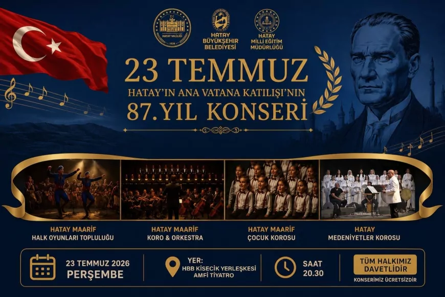 Hatay Ana Vatana Katılışının 87'inci Yıl Dönümünü Ücretsiz Etkinlik ve Konserlerle Kutlayacak
