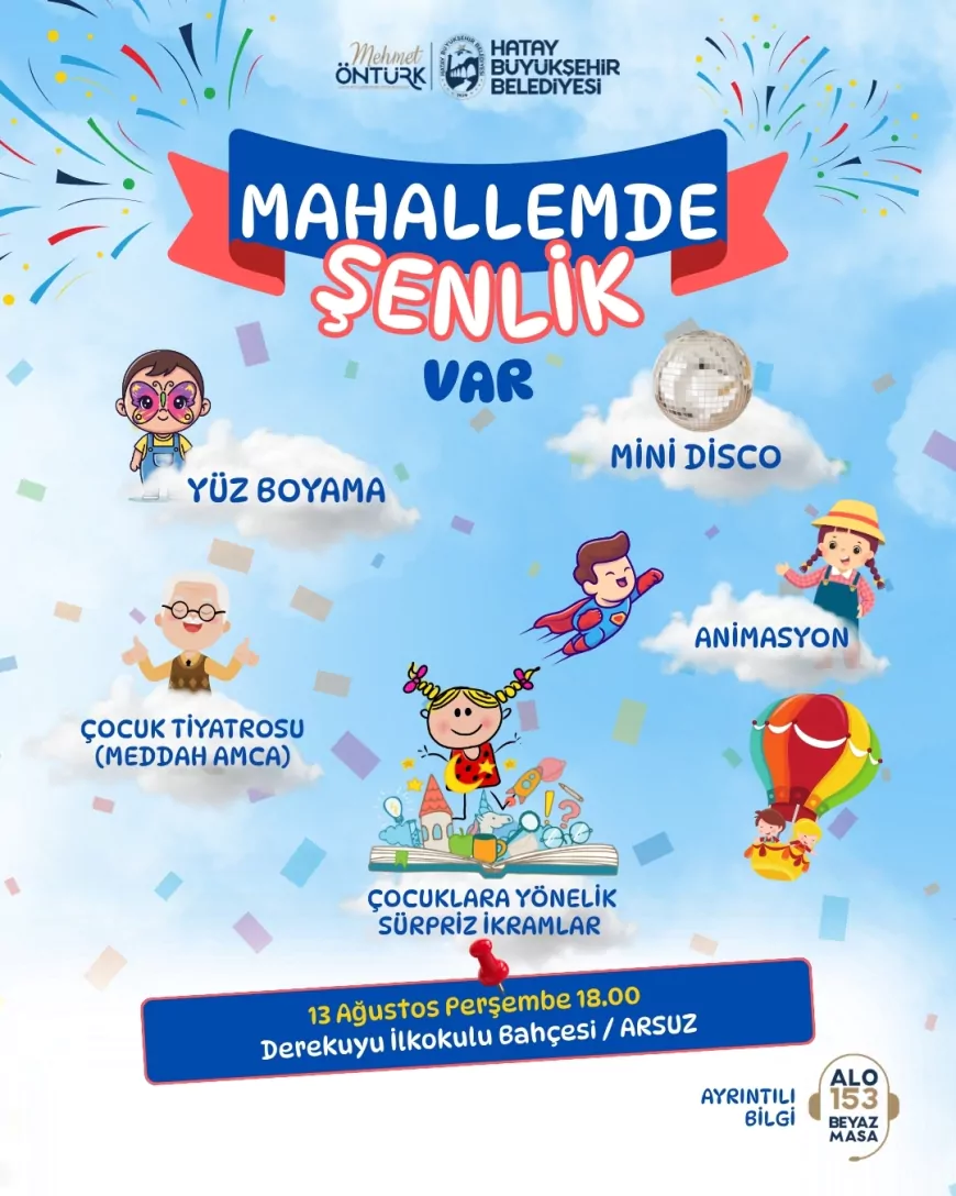 Hatay Büyükşehir Belediyesi “Mahallemde Şenlik Var” Programıyla Yaz Tatilinde Çocukları Eğlence ve Eğitimle Buluşturuyor