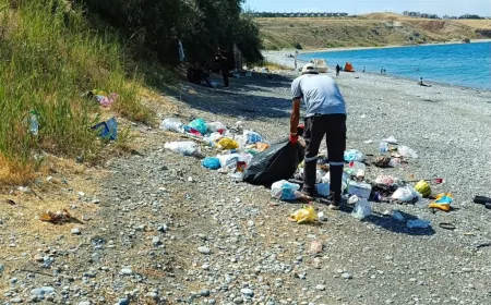Van Büyükşehir Belediyesi Mollakasım sahilinde tonlarca atık toplayarak kıyı şeridini temizledi