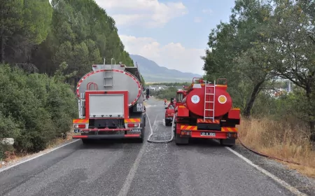 Menteşe Düğerek Mahallesi’nde yol kenarındaki otluk alanda çıkan yangın söndürüldü