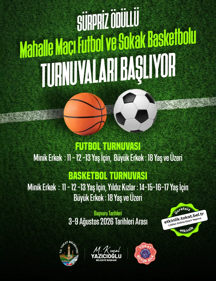 Tokat Belediyesi Mahalle Maçı Futbol ve Sokak Basketbolu Turnuvaları İçin Başvuruları Başlattı