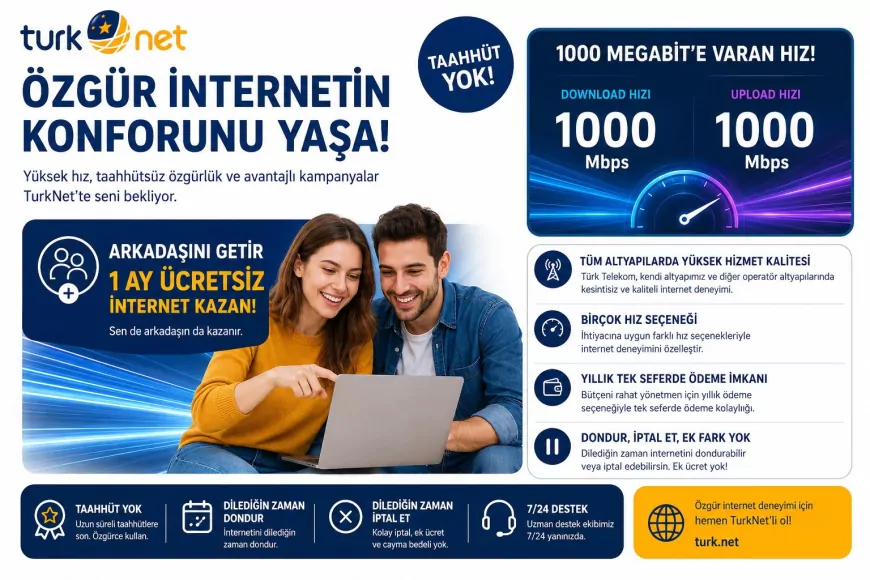TurkNet’ten 1000 Mbps’ye Varan Hız, Taahhütsüz İnternet ve Arkadaşını Getir Avantajı