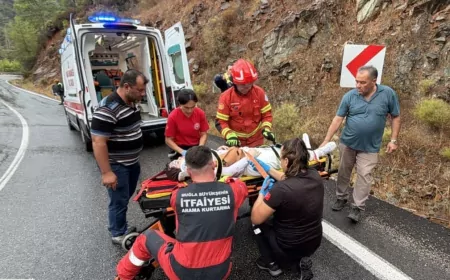Fethiye Göcek Mahallesi tünel üst yolunda tek taraflı trafik kazası: Araçta mahsur kalan kişi kurtarıldı